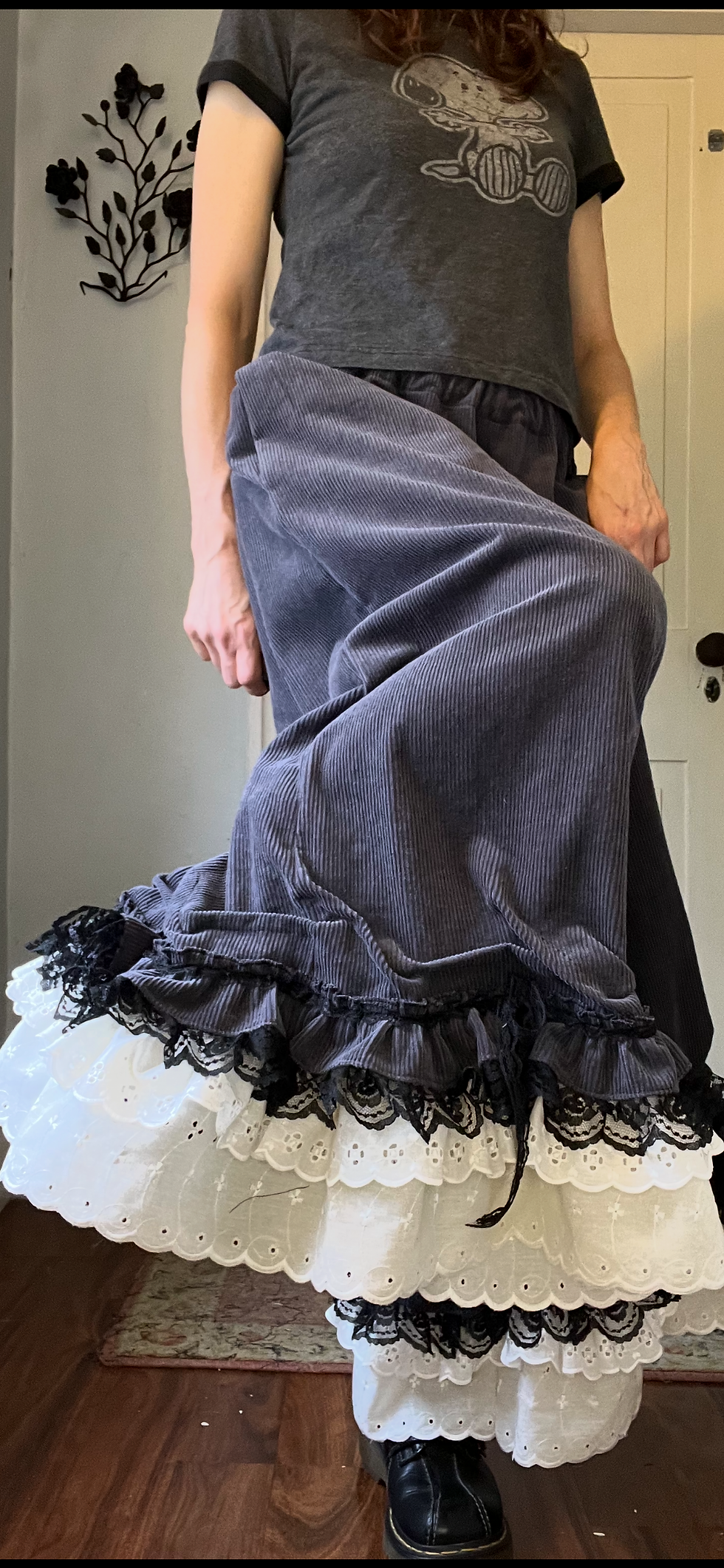 Thumbnail: Gray Corduroy/Eyelet Flared Super Wide Leg Puffy Maxi Bloomers!! S/M