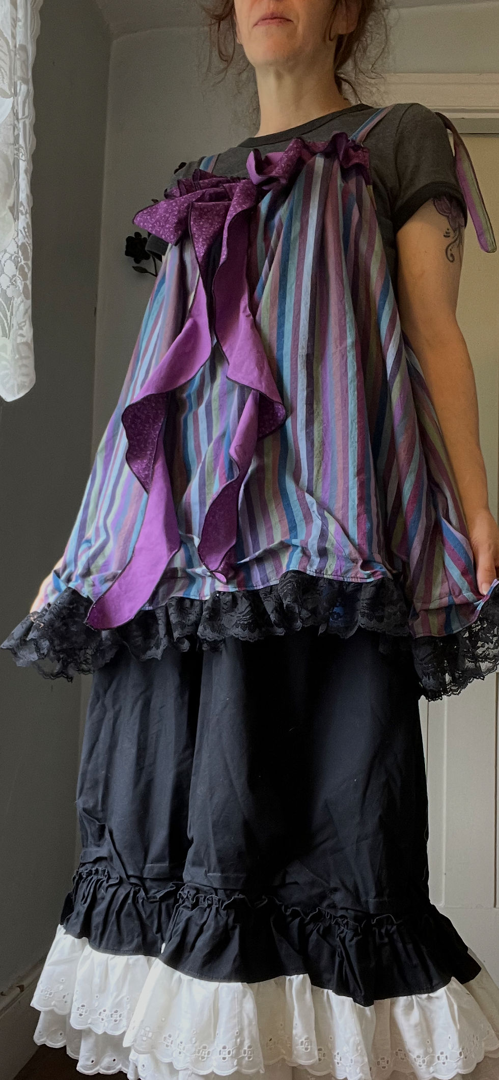 Thumbnail: Purplish Blue Stripe/Floral Fluffy Bowtie Cami!! O/S