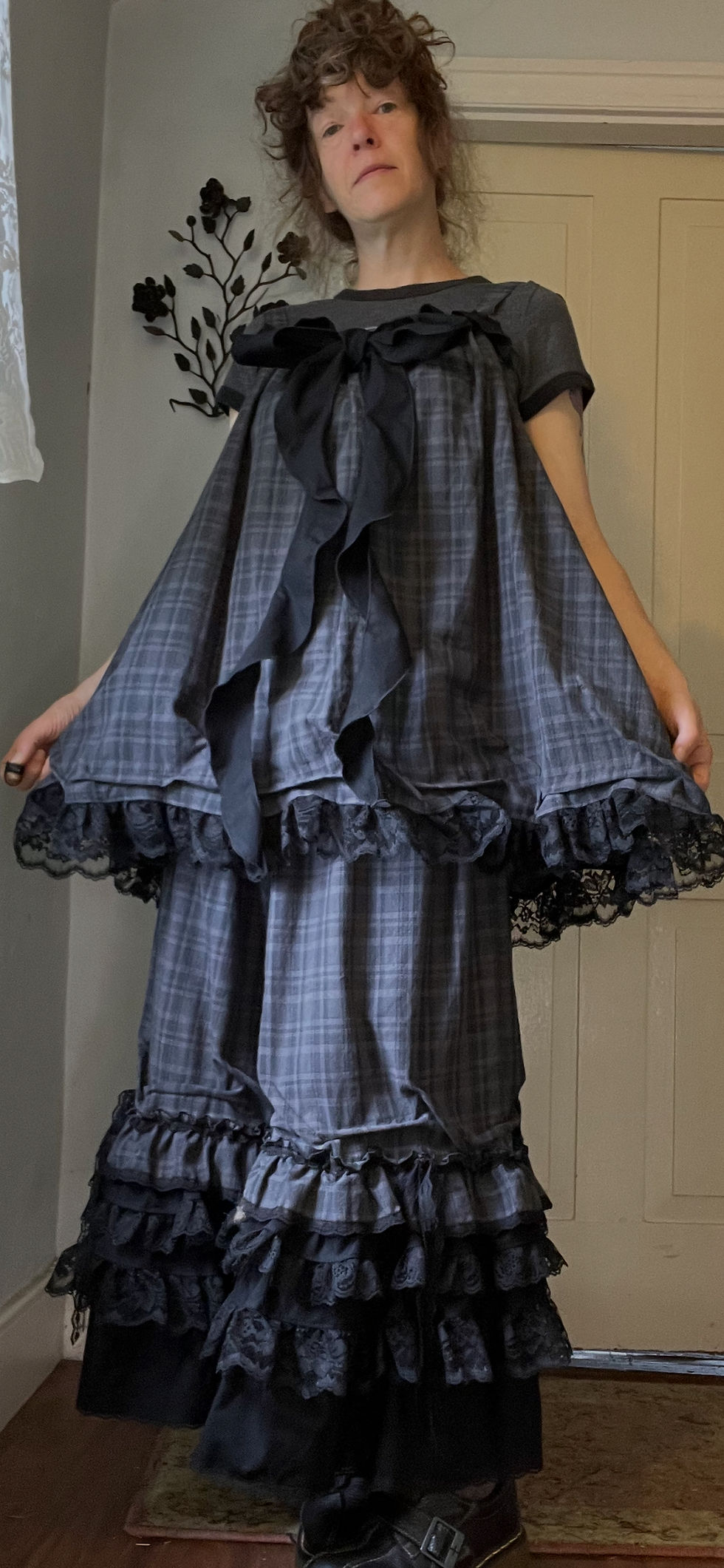 Thumbnail: Gray Plaid Bowtie Fluffy Cami!! O/S