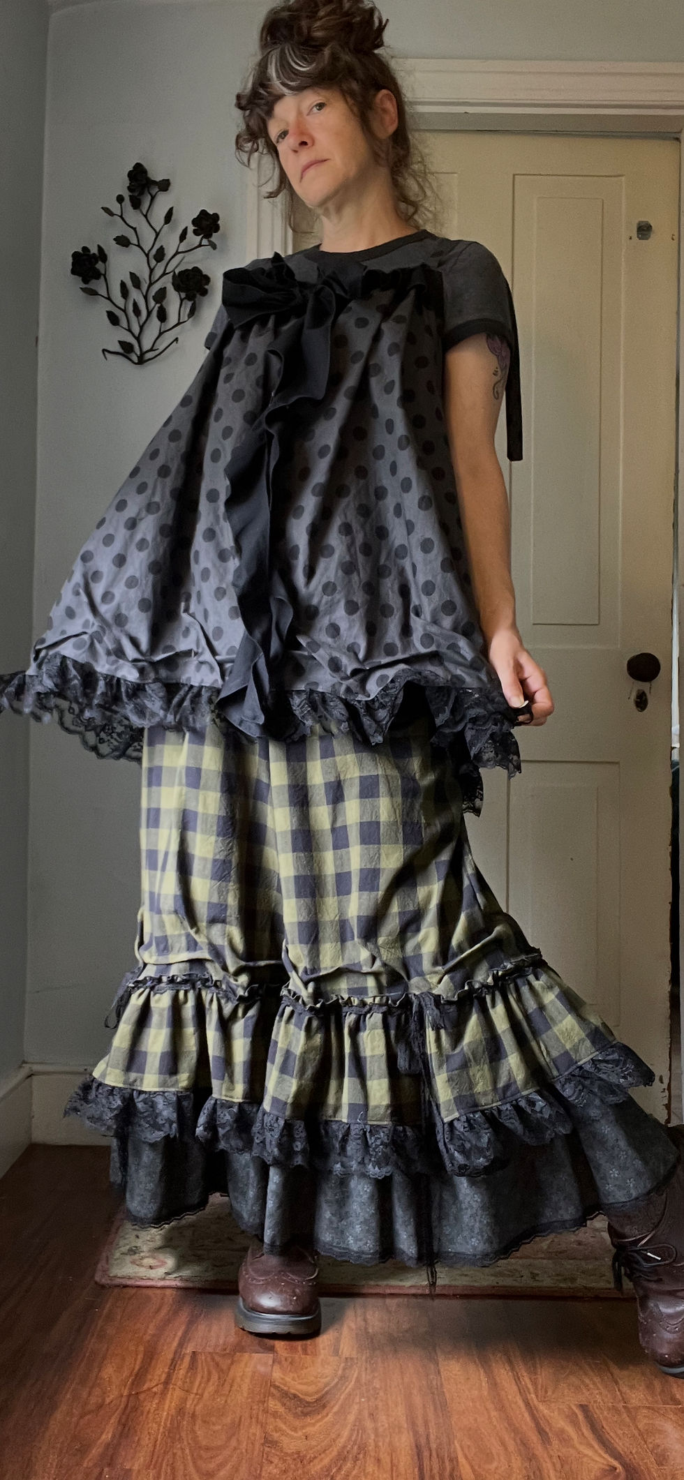 Thumbnail: Olive Plaid/Floral Wide Ruffle Bowtie Bloomers!! 1/2X