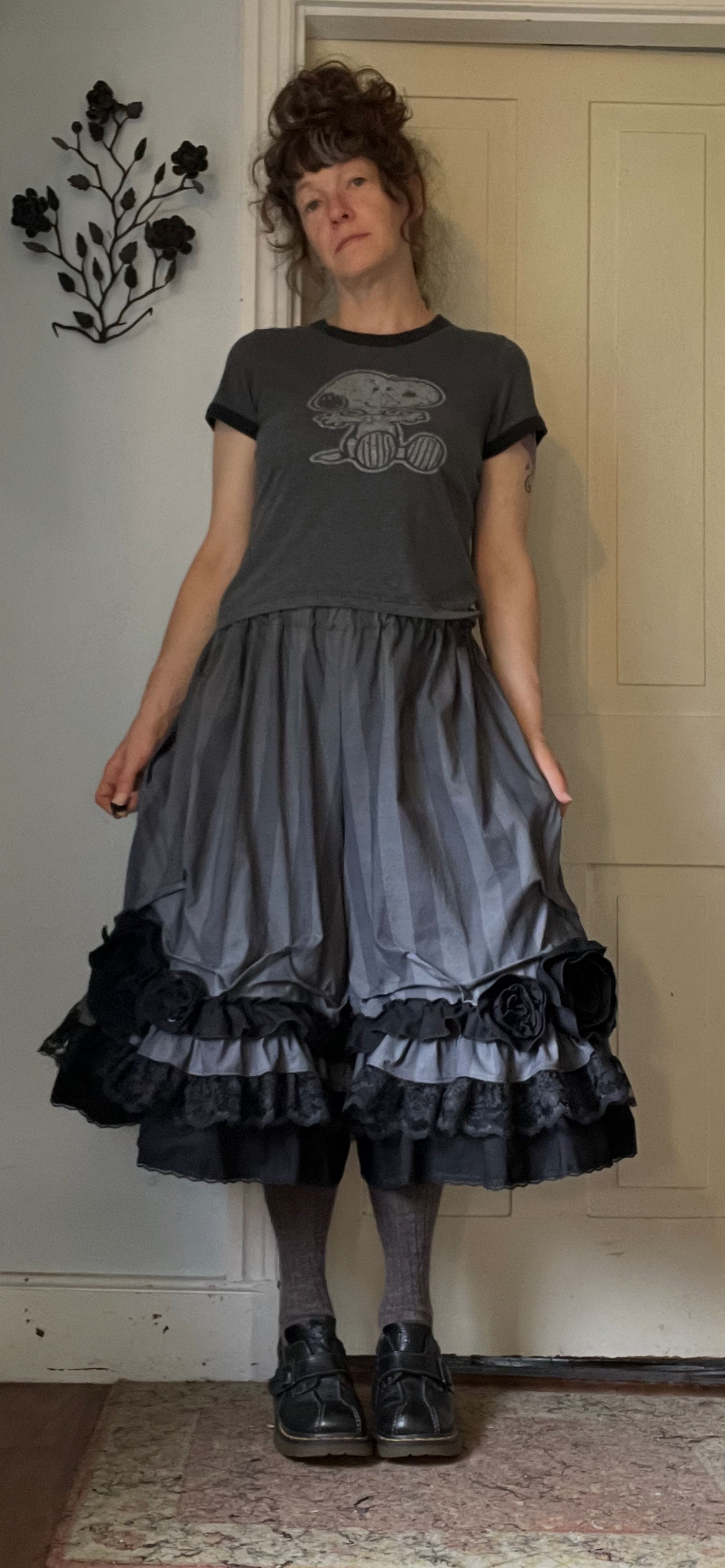 Dark Gray Stripe Ruffly Rose Flower Bloomers!! M/L