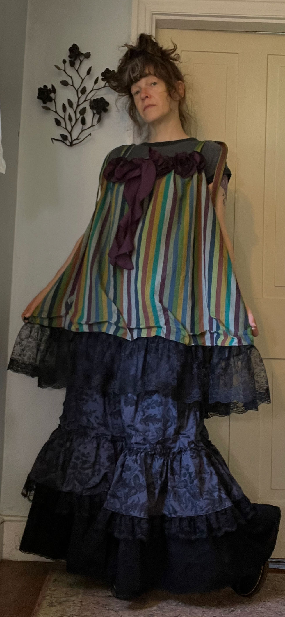 Thumbnail: Bluish Stripes/Plum Bows and Roses Cami Dress!! O/S
