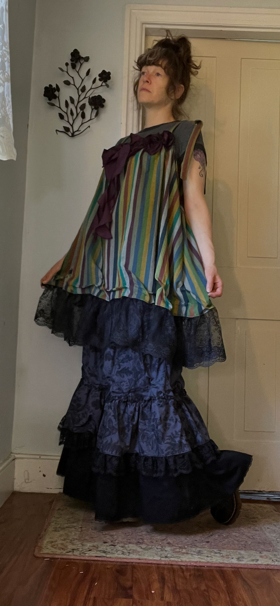 Thumbnail: Bluish Stripes/Plum Bows and Roses Cami Dress!! O/S