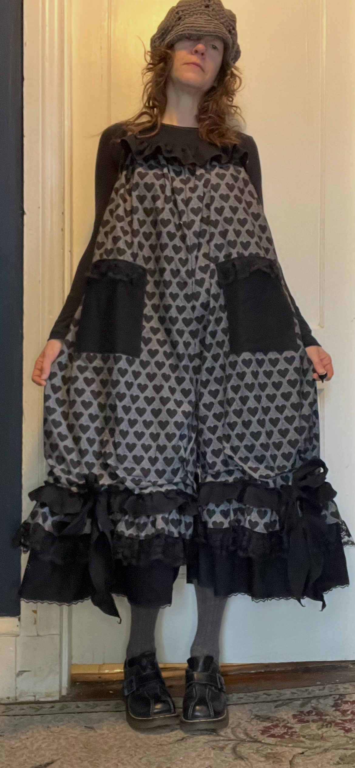 Black Hearts Ruffly Bowtie Babydoll Overalls!! O/S