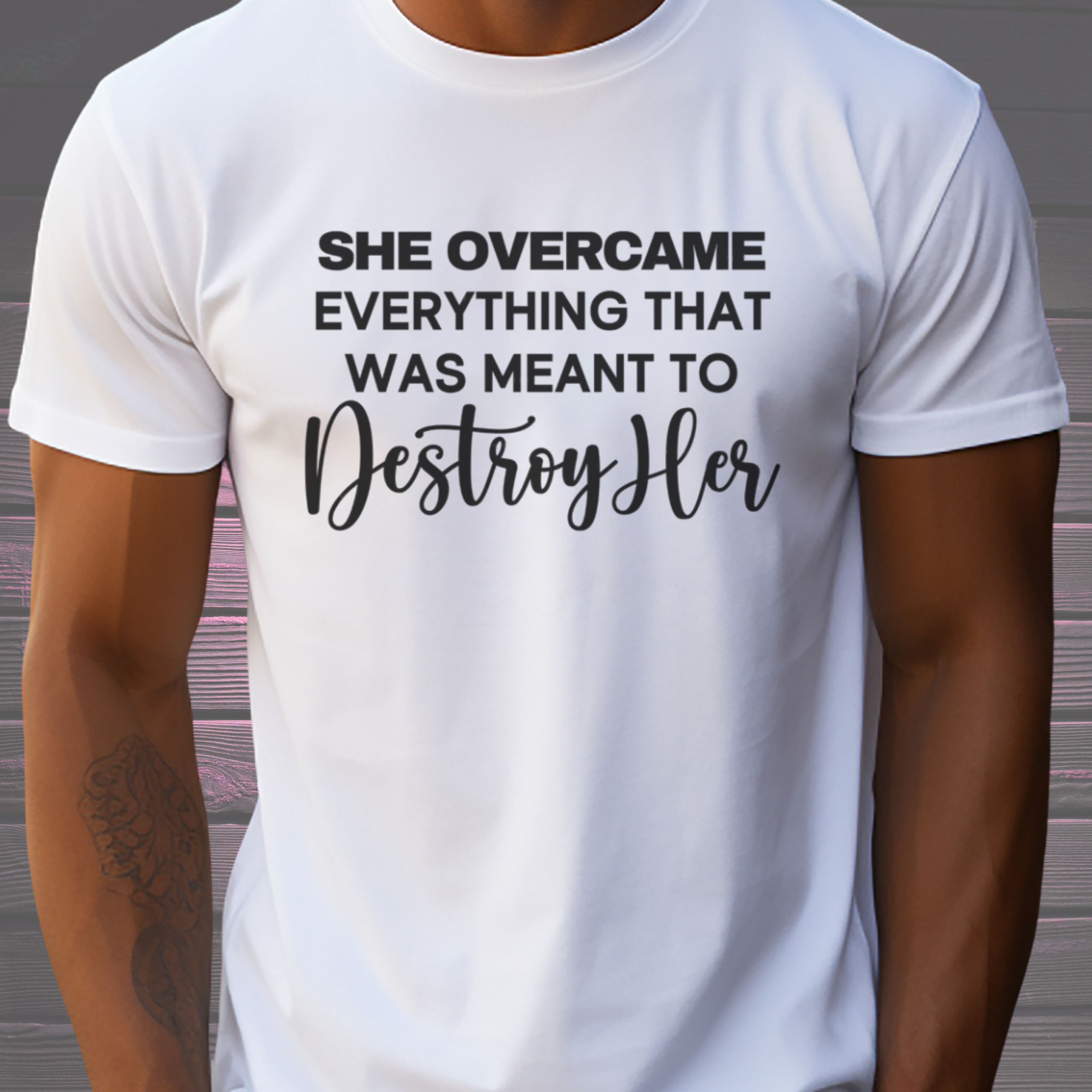 She Overcame Everything with black words T-Shirt