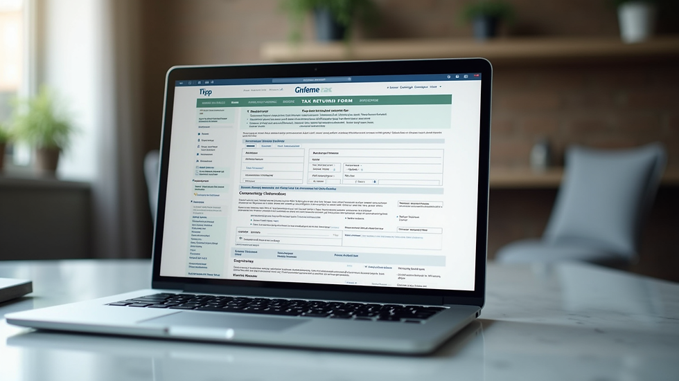 Close-up view of a laptop screen showing an online tax return form