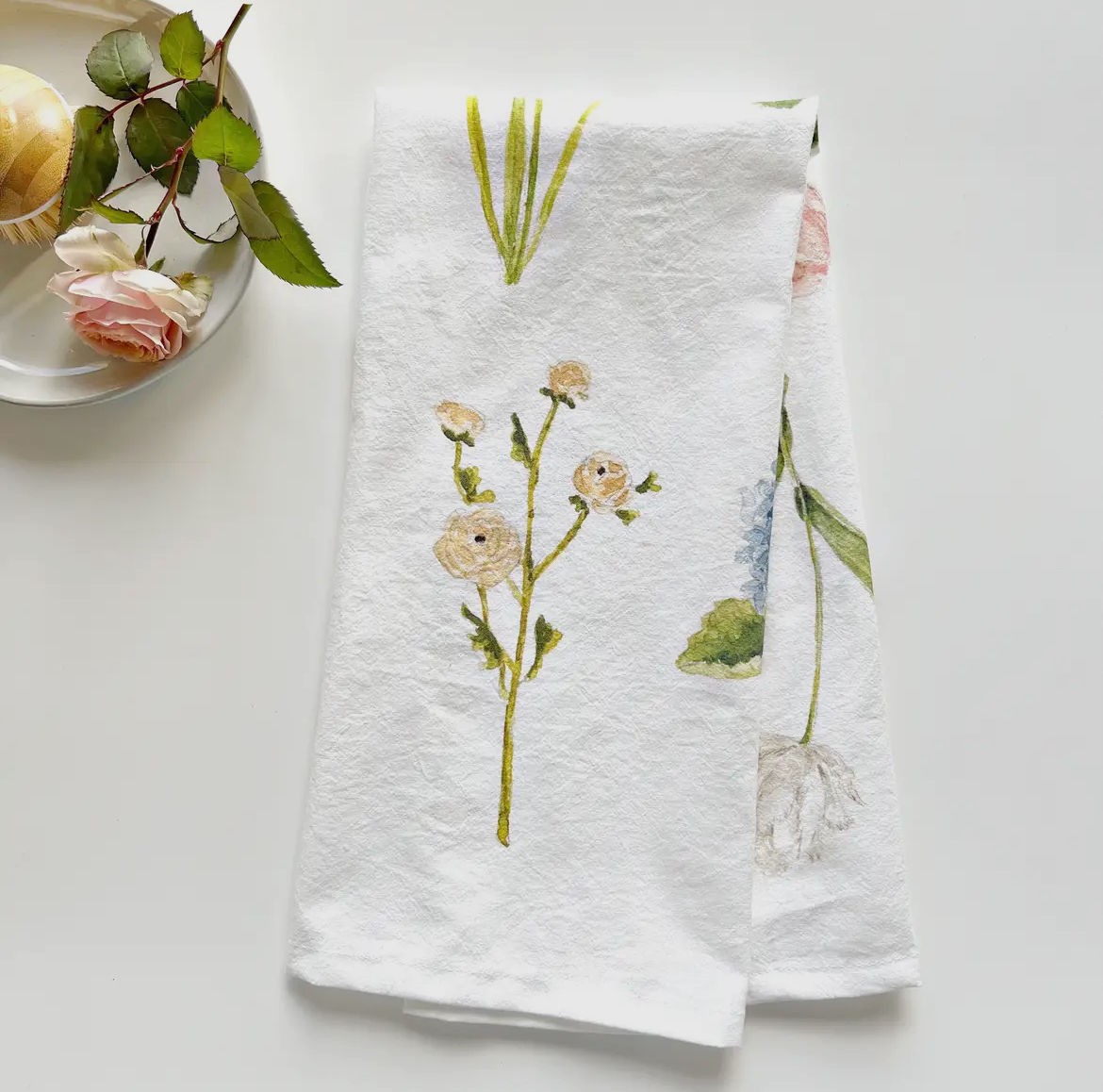 Watercolor Garden Flowers Tea Towel