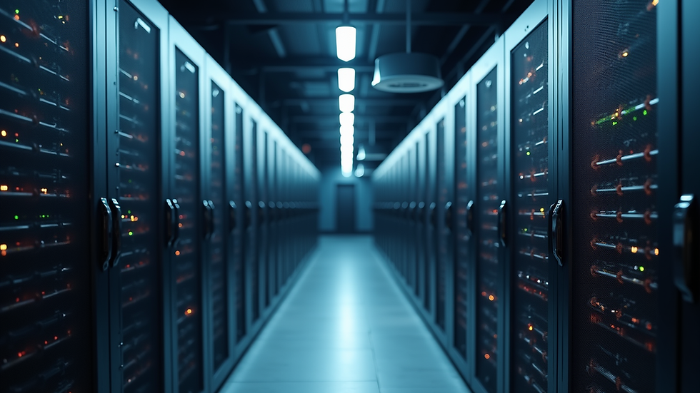 Eye-level view of a modern server room with advanced security systems