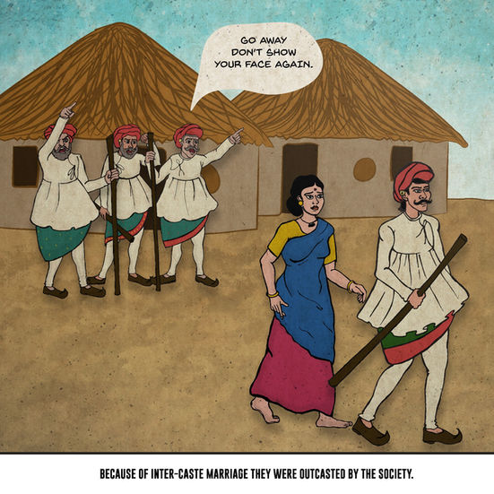 a cartoon of a group of people with a speech bubble that says go away don t show your face again