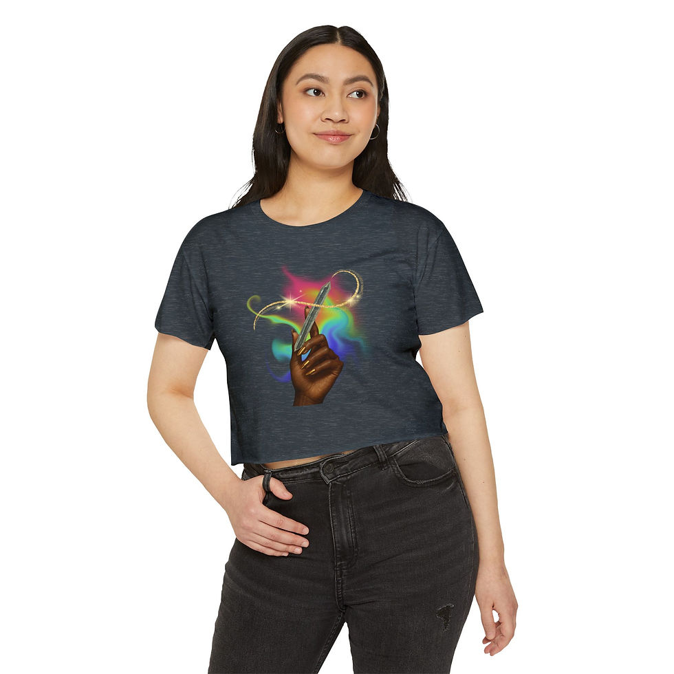 Thumbnail: Crystal Magic Crop Top - Women's Festival Tee with Colorful Hand Design