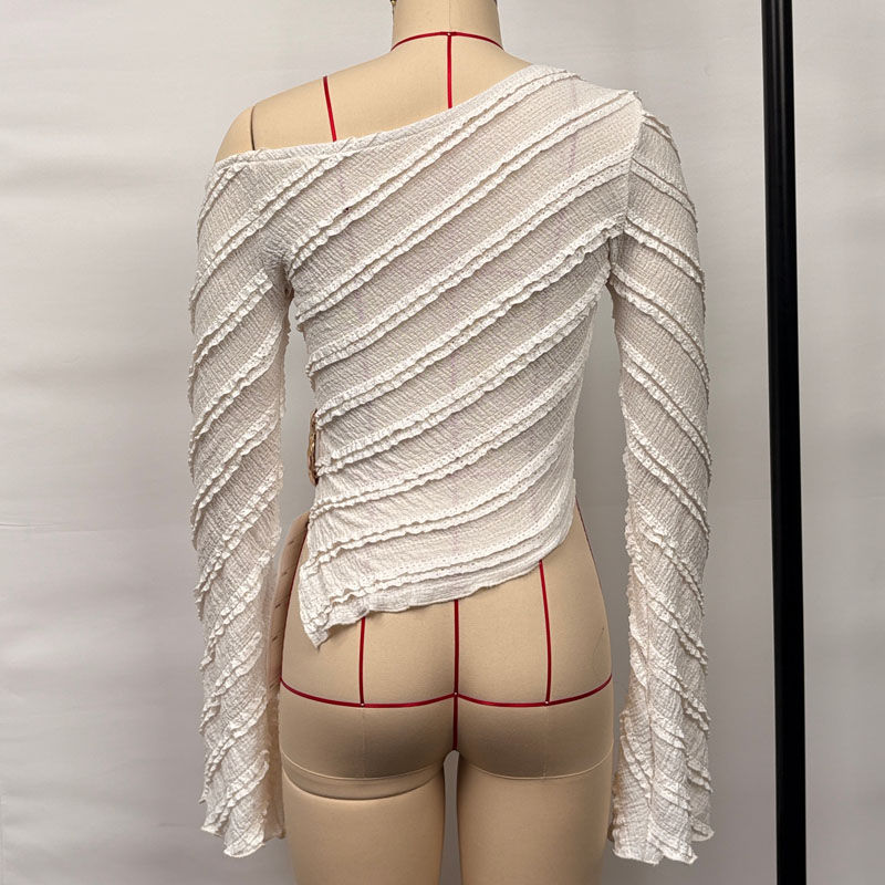 Miniatura: Blusa Canelada Assimétrica Ombro Caído