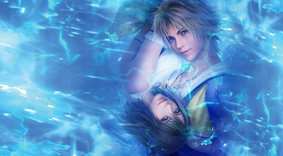 Tidus and Yuna in water