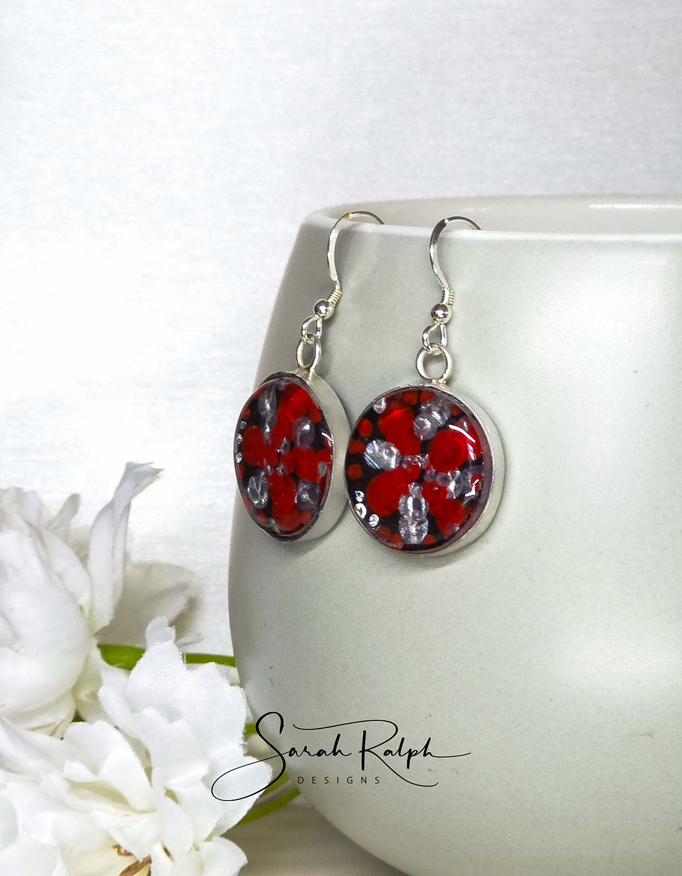Thumbnail: Red and Silver Medium Mandala Earrings