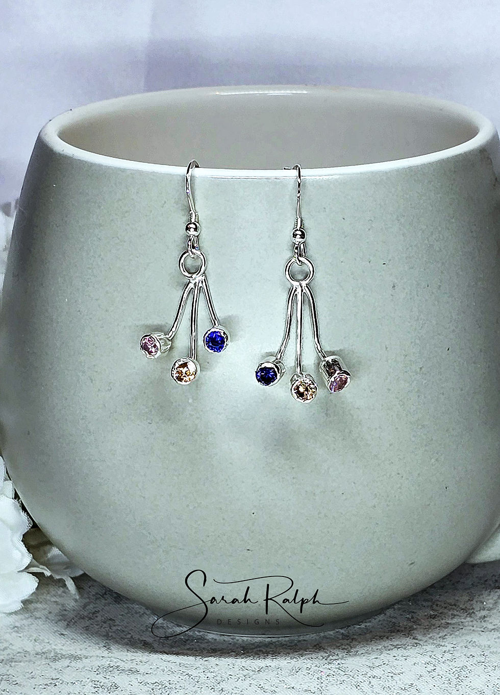 Thumbnail: Fireworks Earrings Triple Earrings in dark blue, yellow and pink