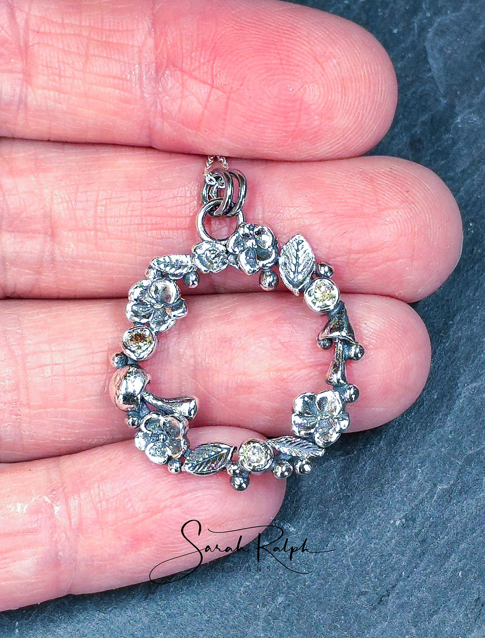 Thumbnail: Round Flower, Mushroom and Leaf Pendant with Champagne Stones