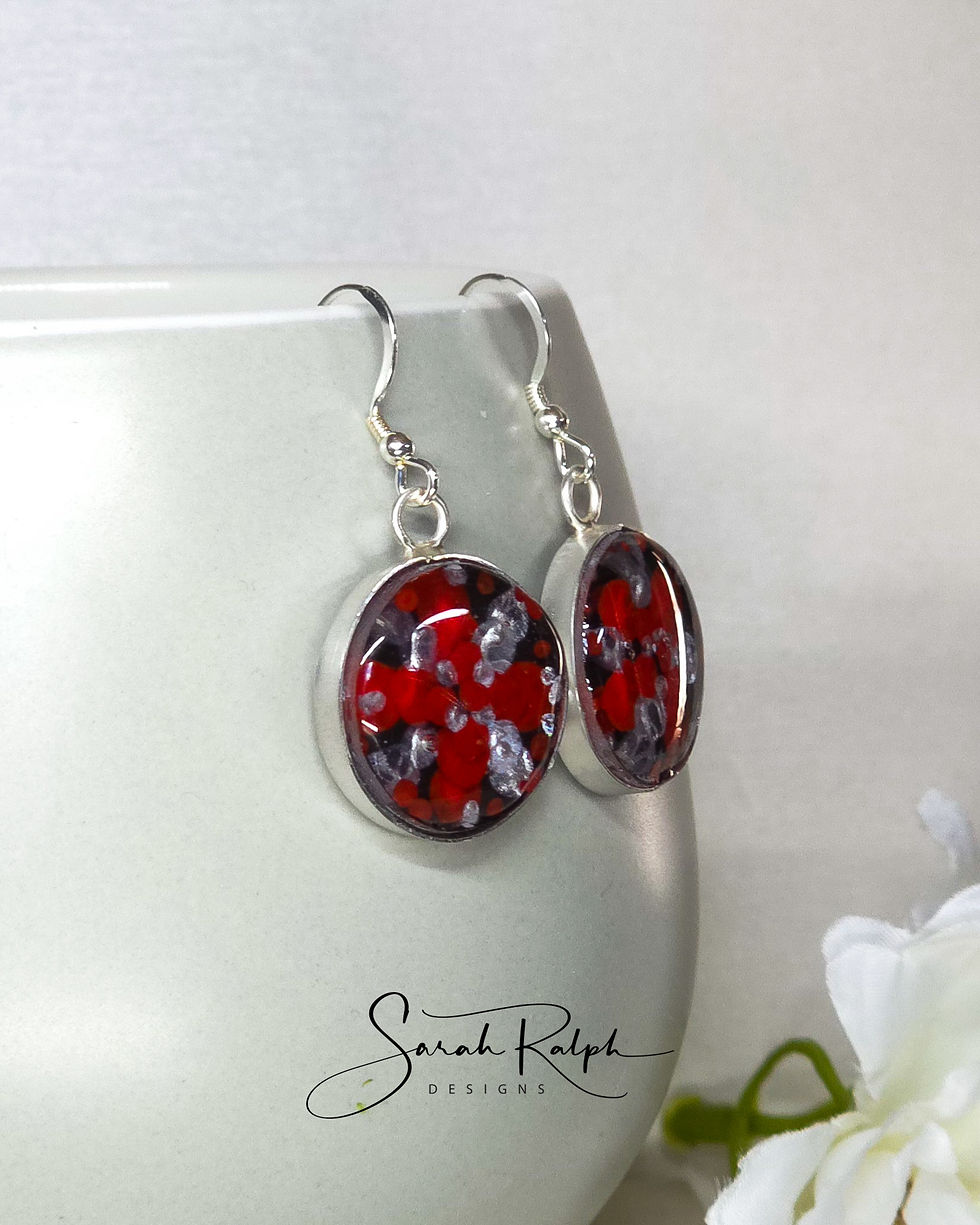 Thumbnail: Red and Silver Medium Mandala Earrings