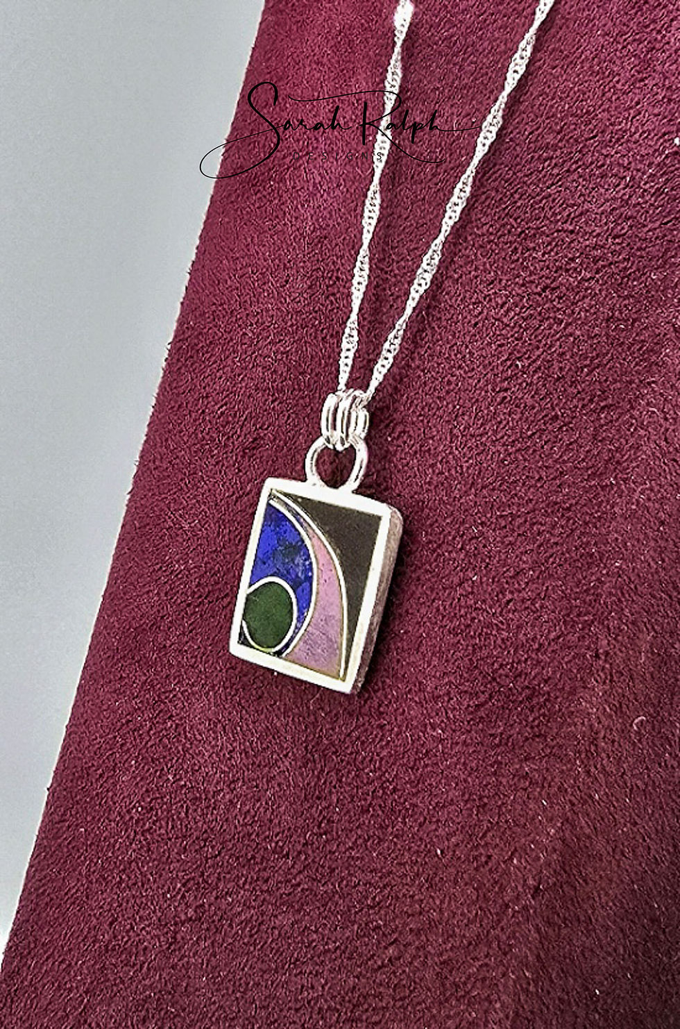 Thumbnail: Square Green, Blue, Pink and Purple Cathedral Cloisonne Pendant