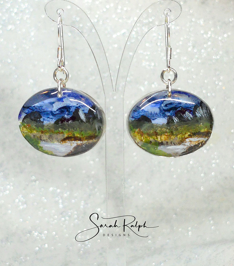 Thumbnail: Wearable Art Mountain Landscape Earrings with waterfall