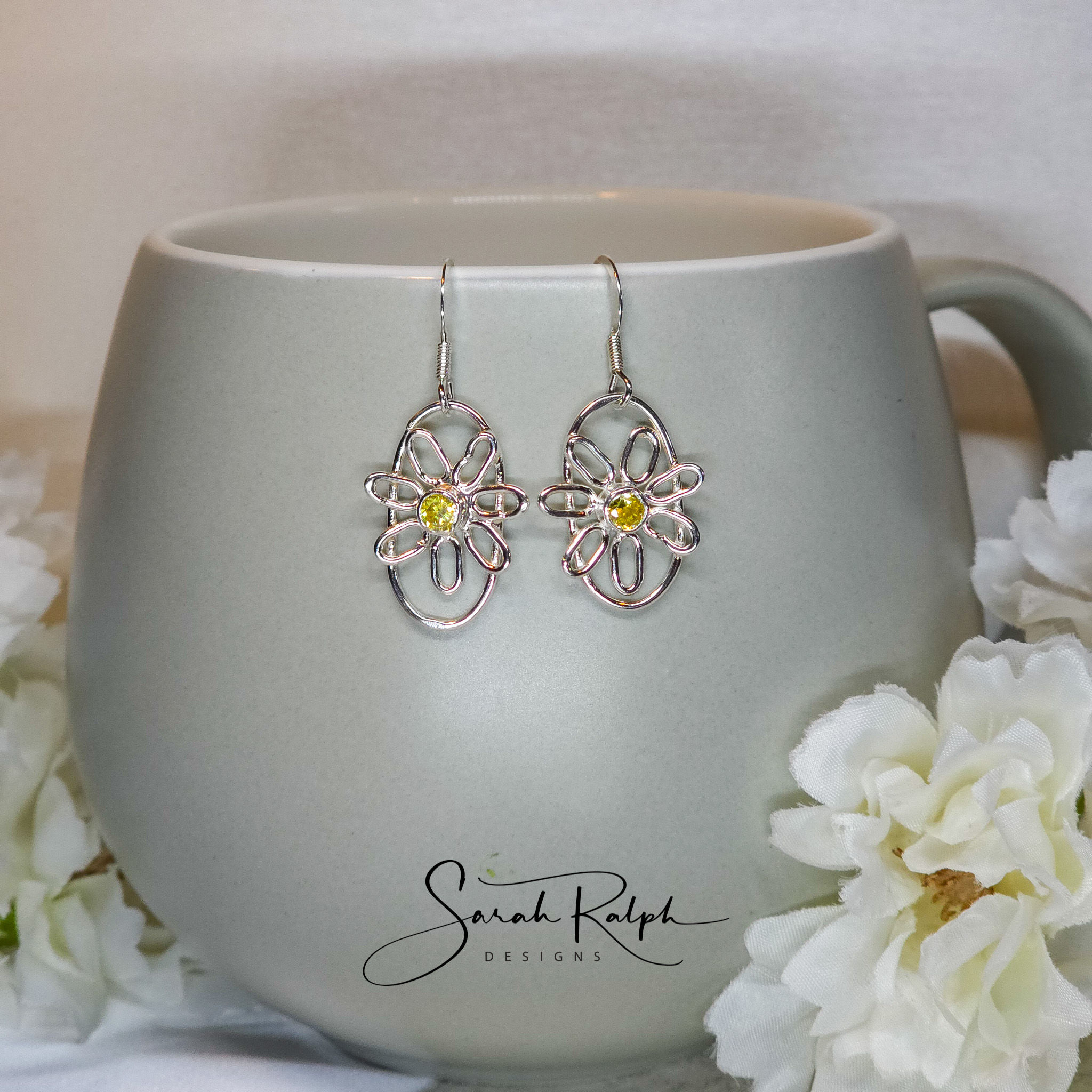 Oval Yellow Posy Earrings