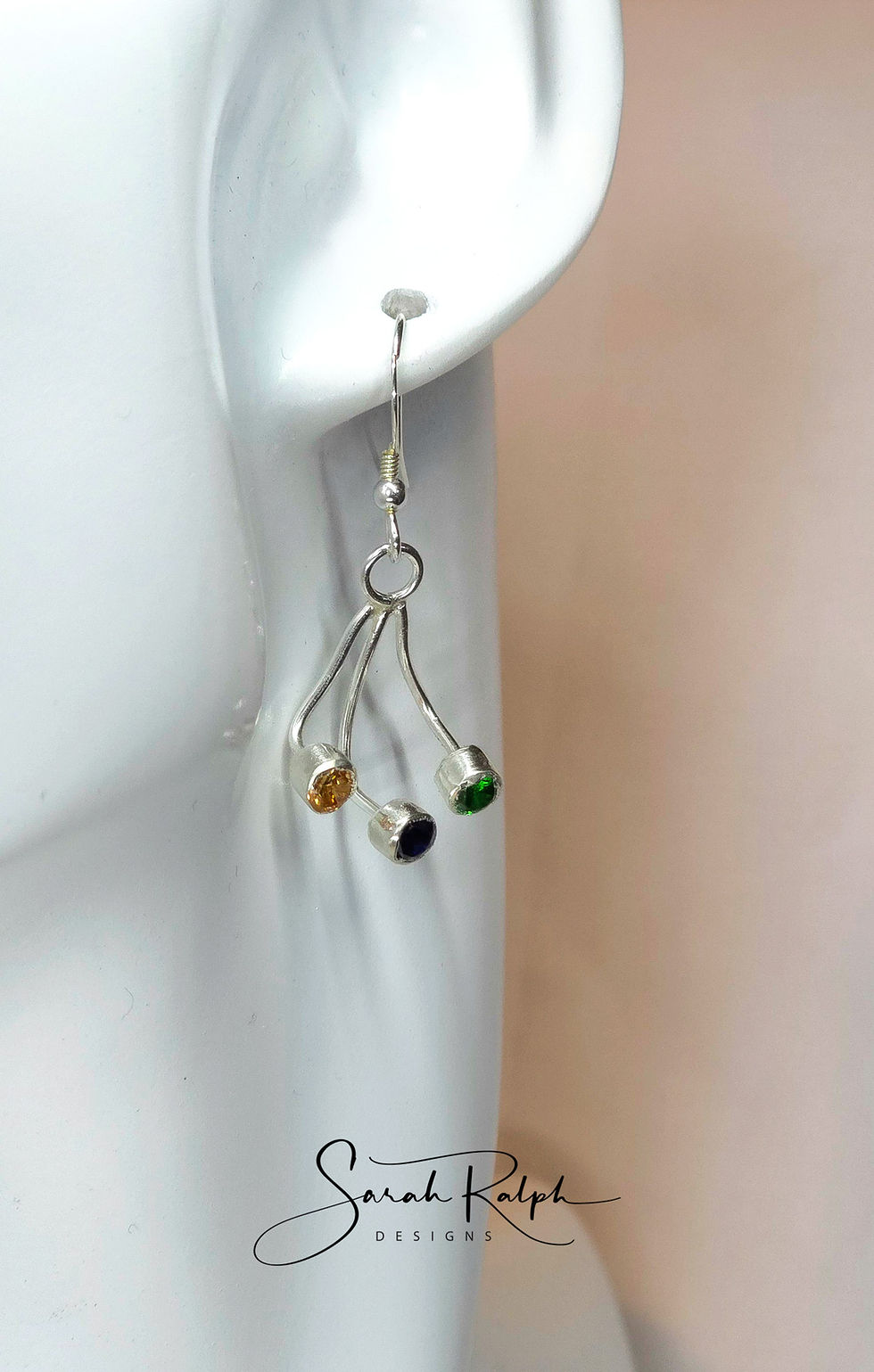 Thumbnail: Fireworks Earrings Triple Earrings in yellow, dark blue and green