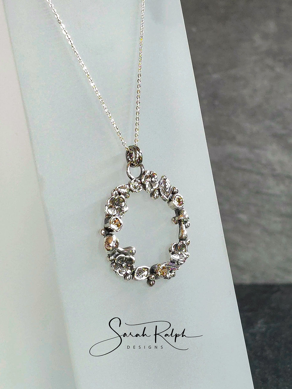 Thumbnail: Round Flower, Mushroom and Leaf Pendant with Champagne Stones