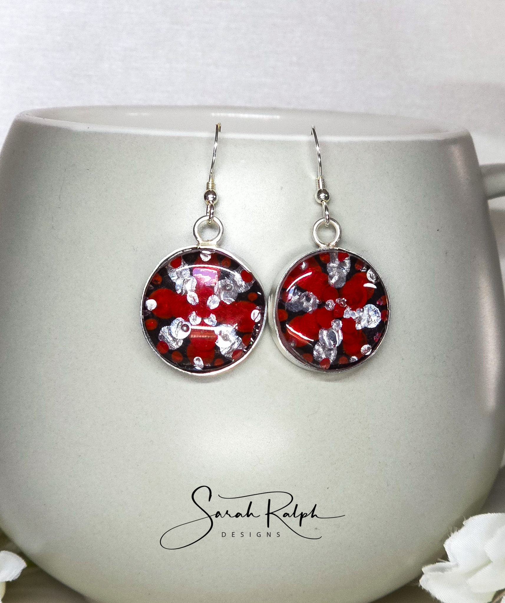 Red and Silver Medium Mandala Earrings