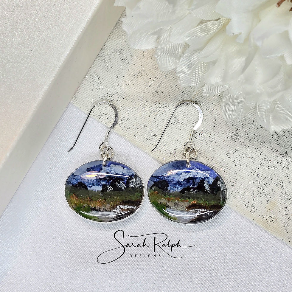 Thumbnail: Wearable Art Mountain Landscape Earrings with waterfall