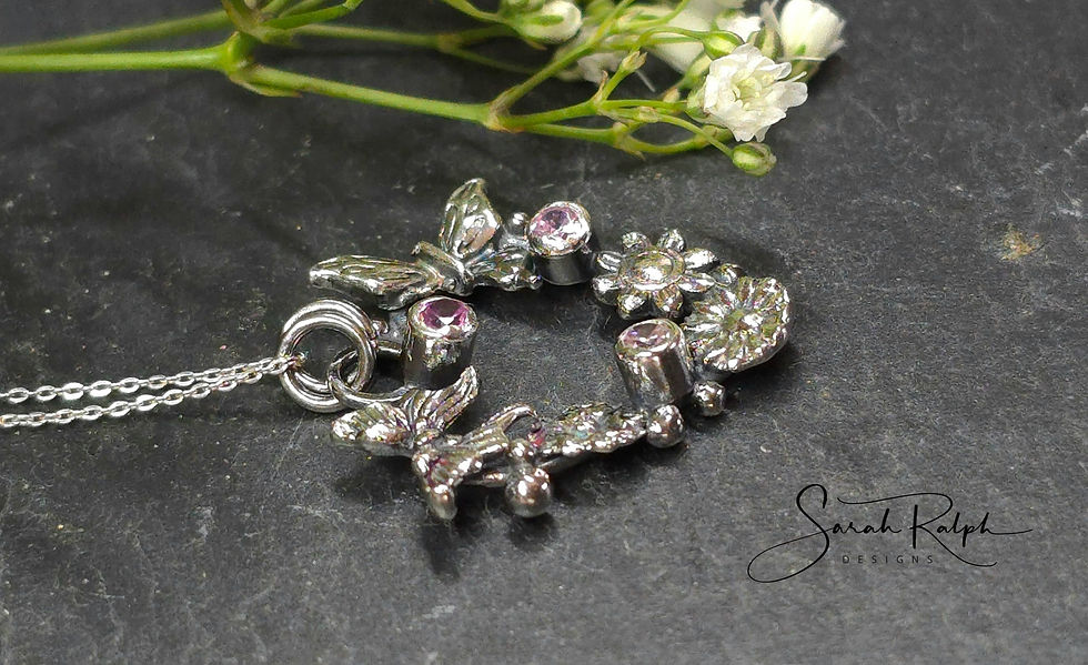 Thumbnail: Heart Flower and Butterfly Pendant with Pale Pink Stones