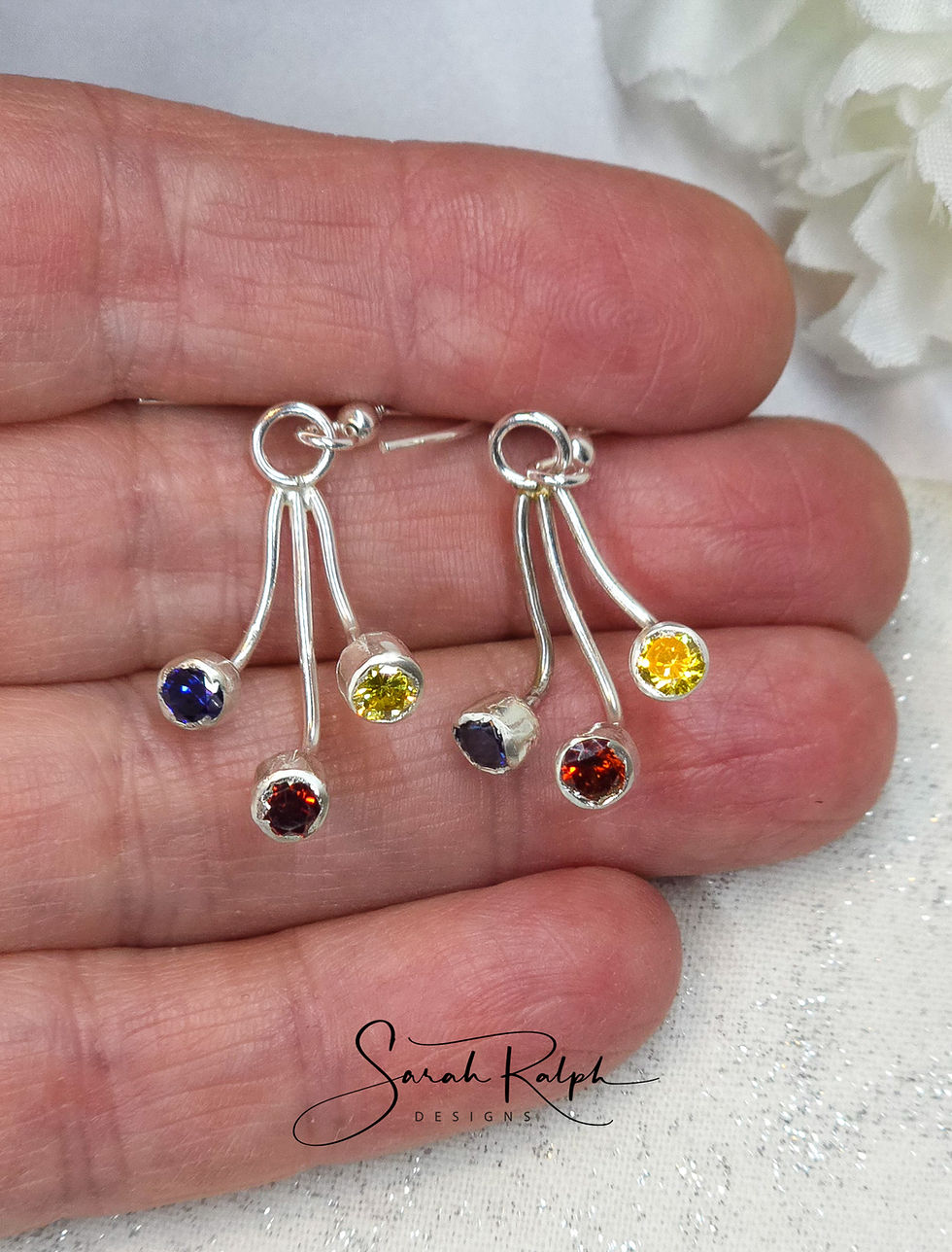 Thumbnail: Fireworks Earrings in dark blue, red and yellow