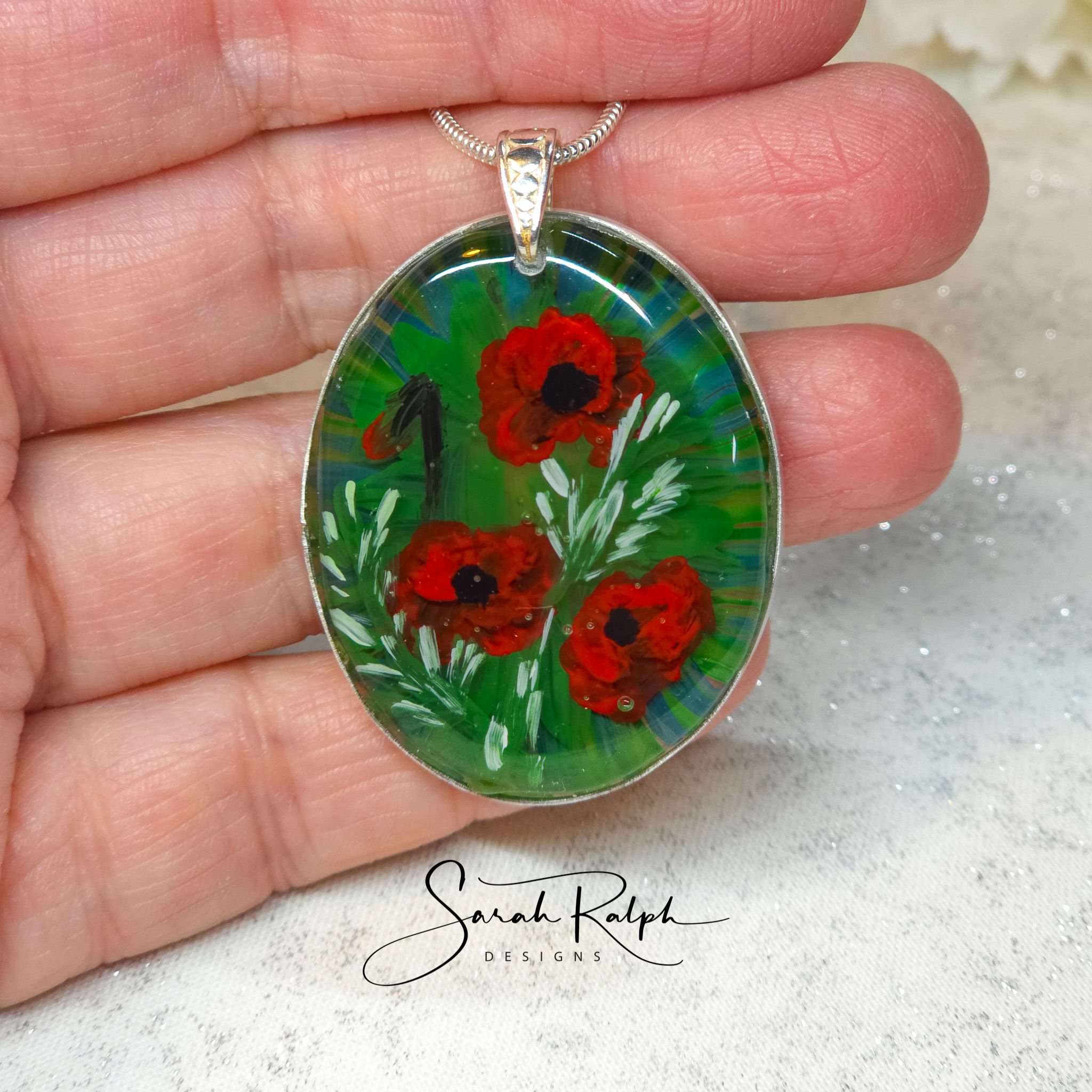 Wearable Art Triple Poppies Pendant