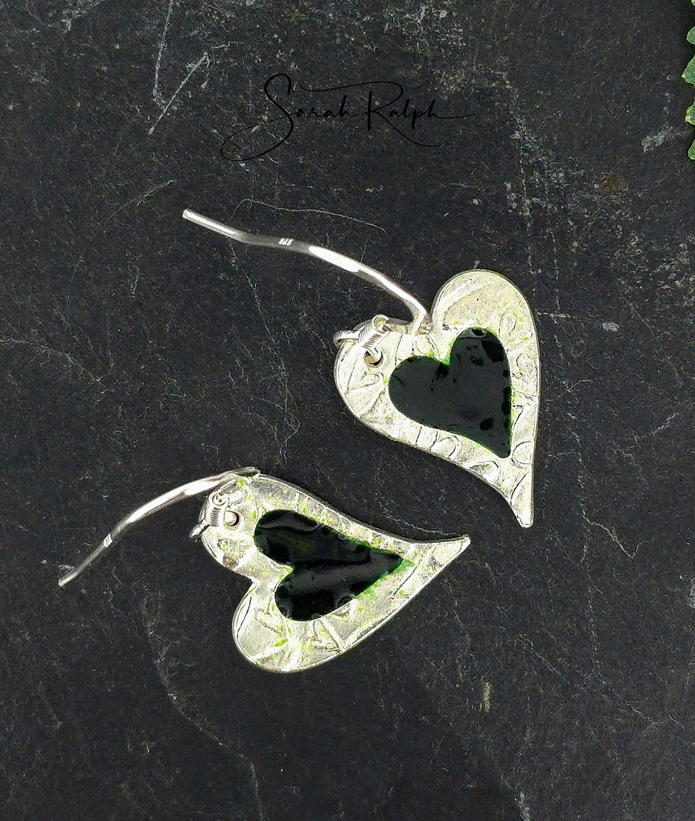 Thumbnail: Green Heart Stained Glass Earrings