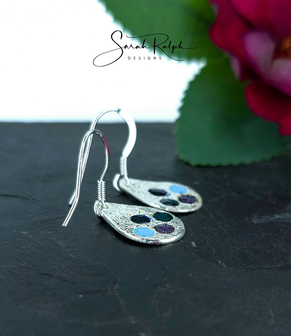Thumbnail: Blue Hue Teardrop Stained Glass Earrings