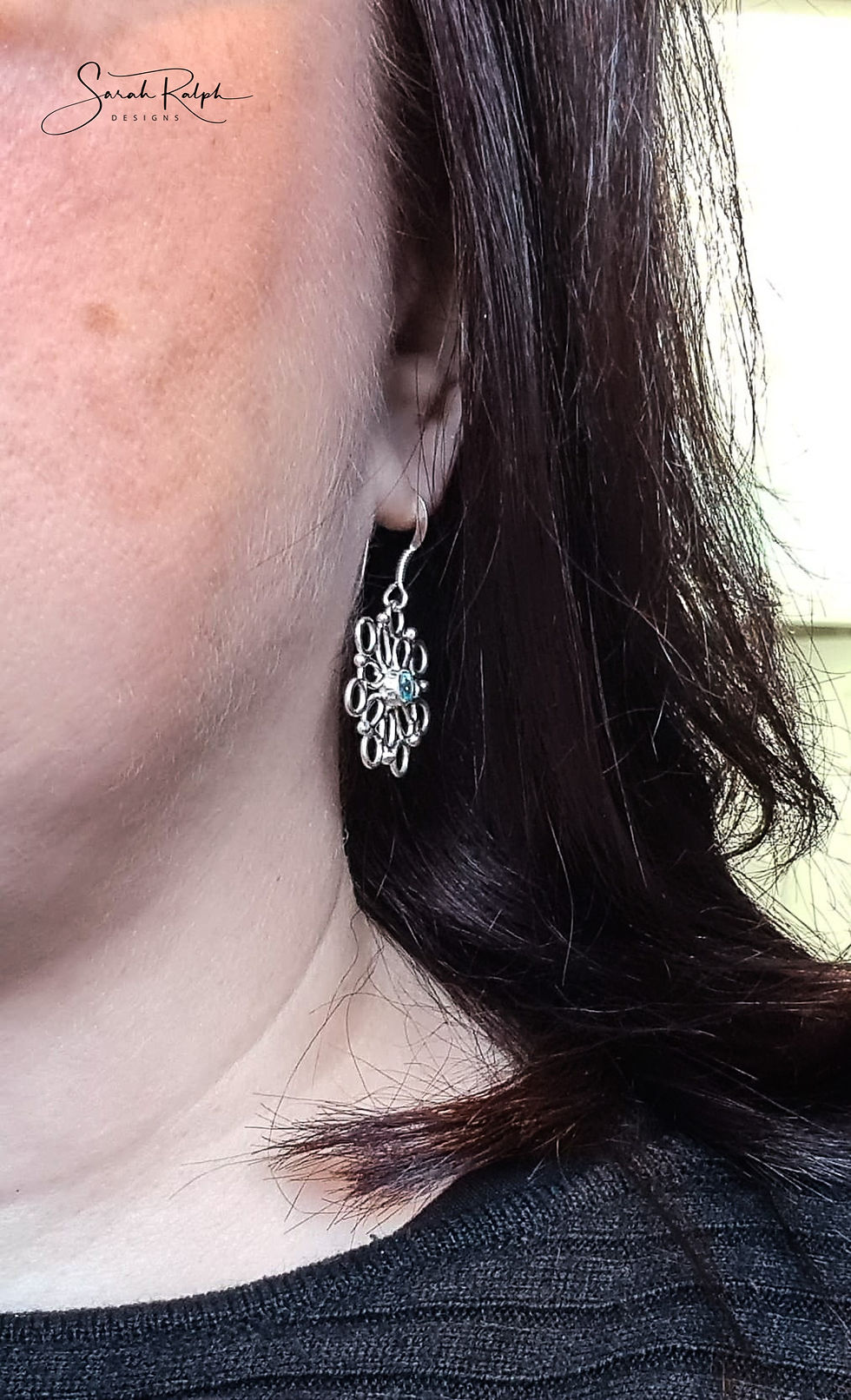 Thumbnail: Maria Drop Earrings with light blue cubic zirconia