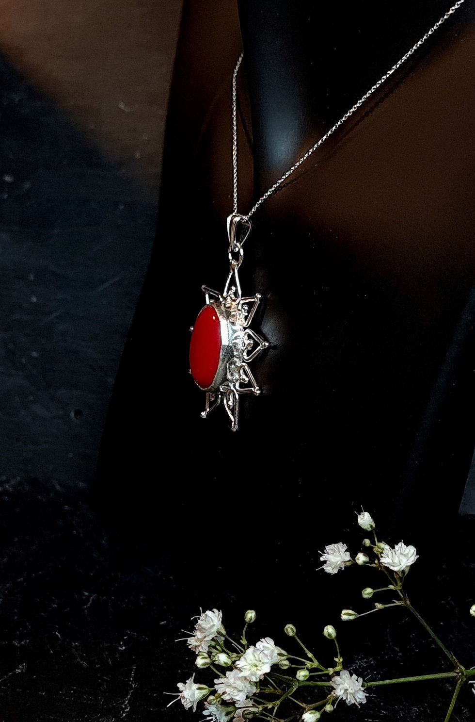 Thumbnail: Statement Red Coral Pendant with Heart Embellishments