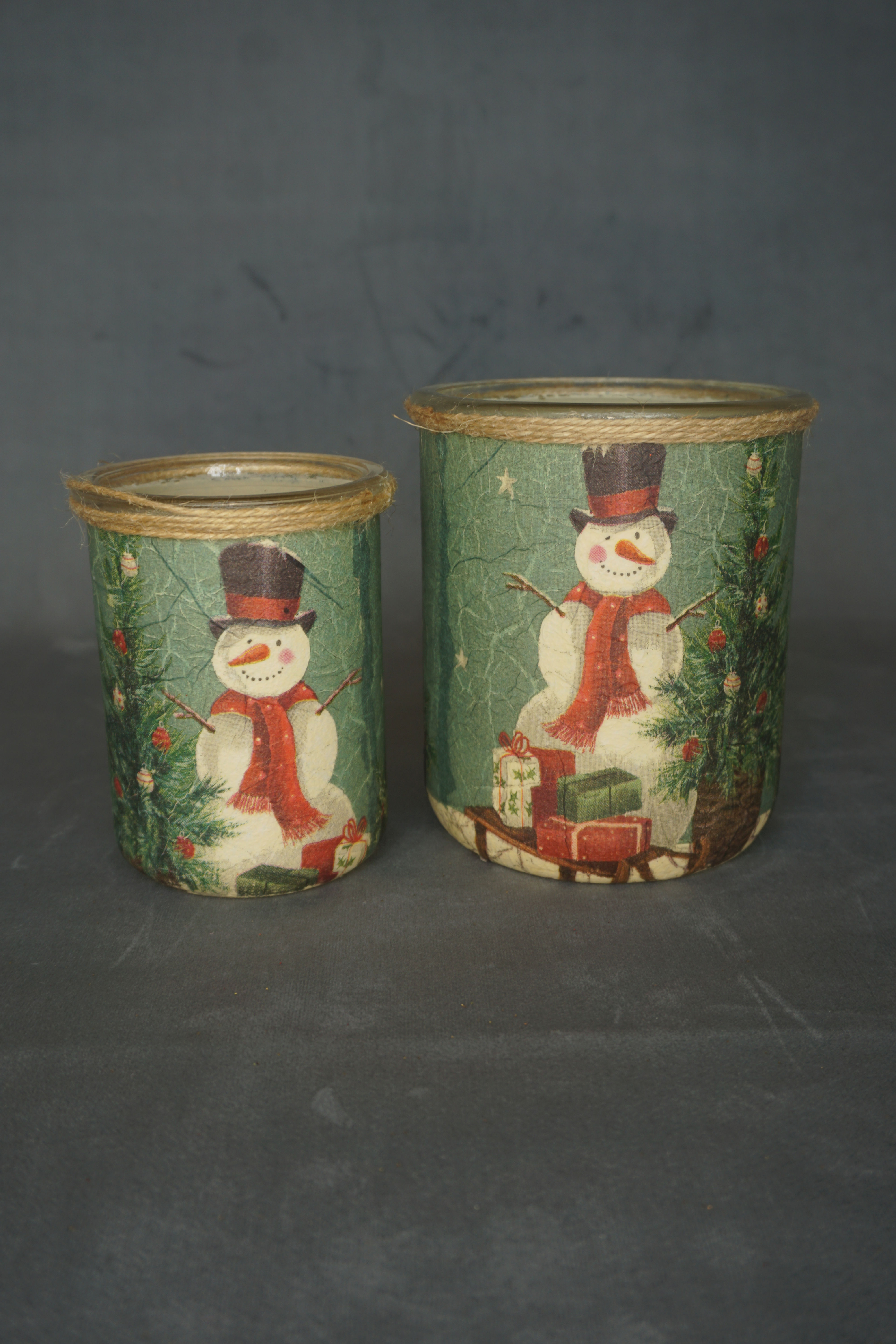 Γυάλινο βάζο για ρεσώ, χειροποίητο, με χιονάνθρωπους, σε 2 μεγέθη