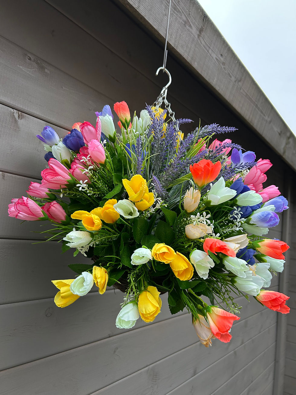 Thumbnail: Colourful crocuses garden hanging basket 