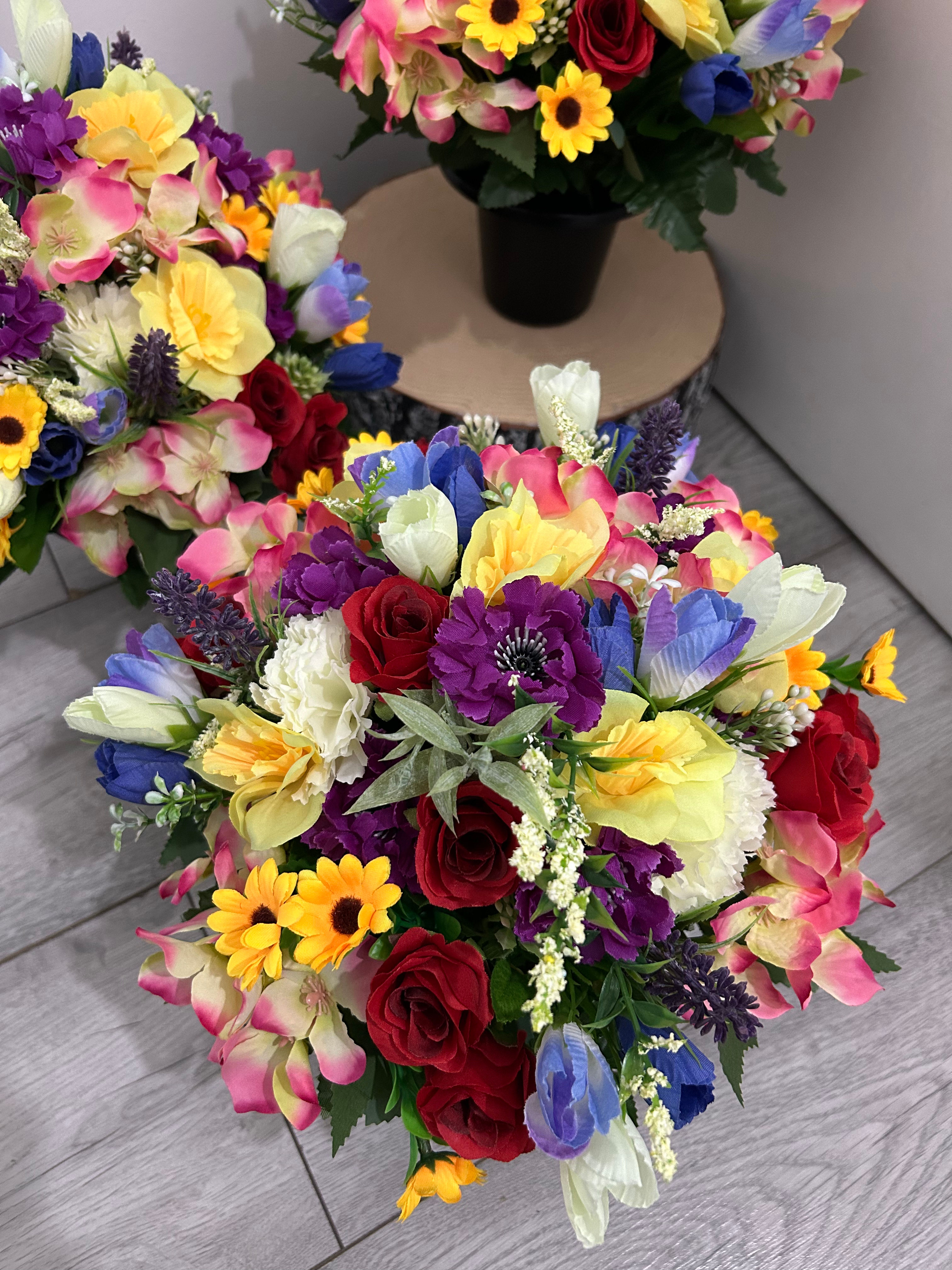 Front Facing Tall Floral Arrangement in a Crem Pot
