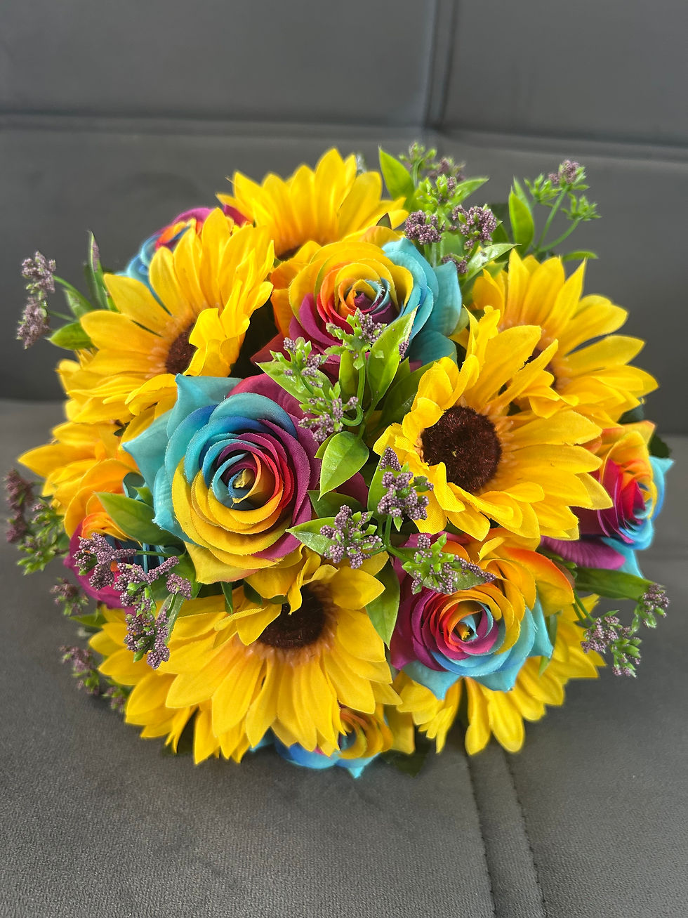 Thumbnail: Sunflowers & Rainbow roses bride bouquet 