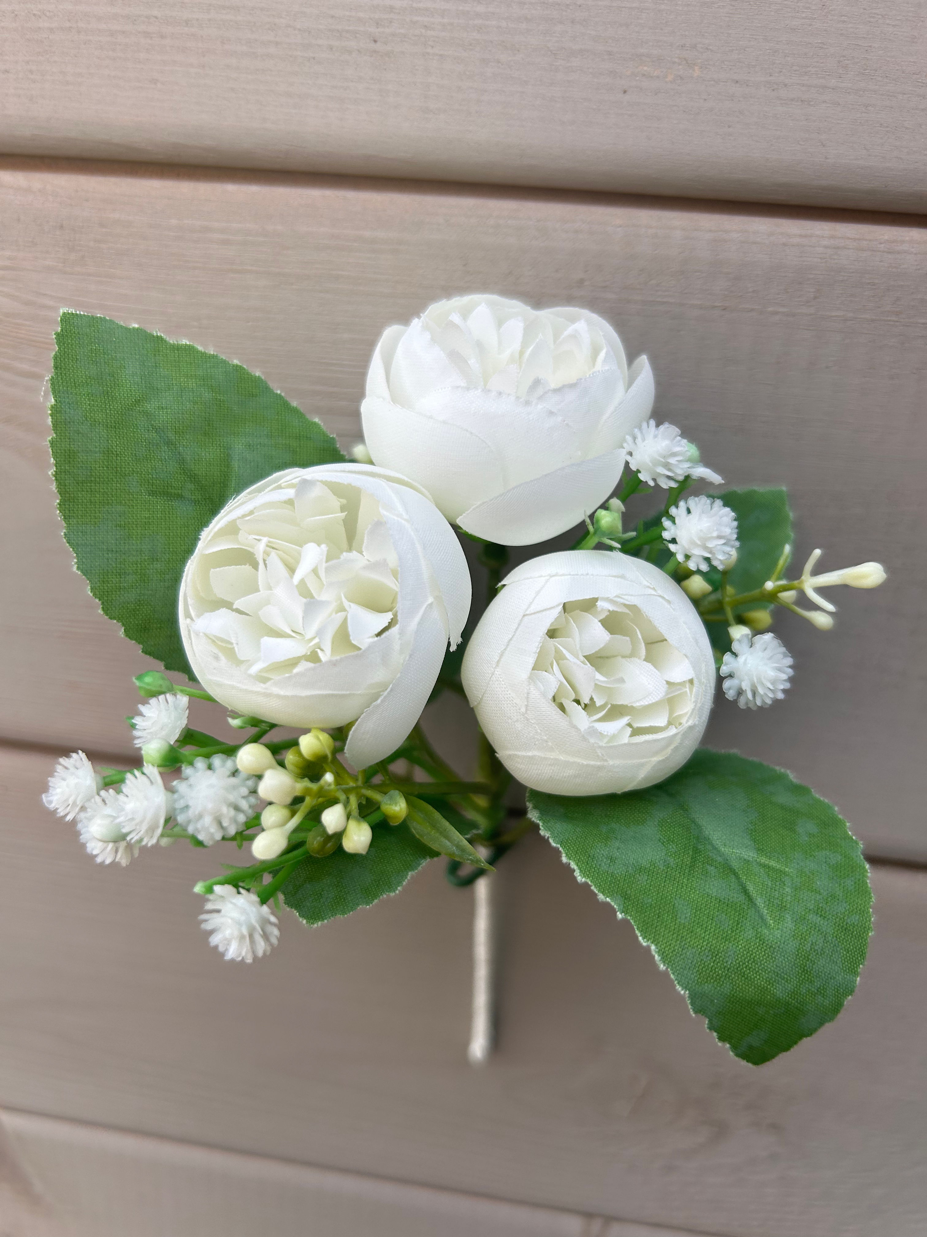 White peonies corsage/buttonhole