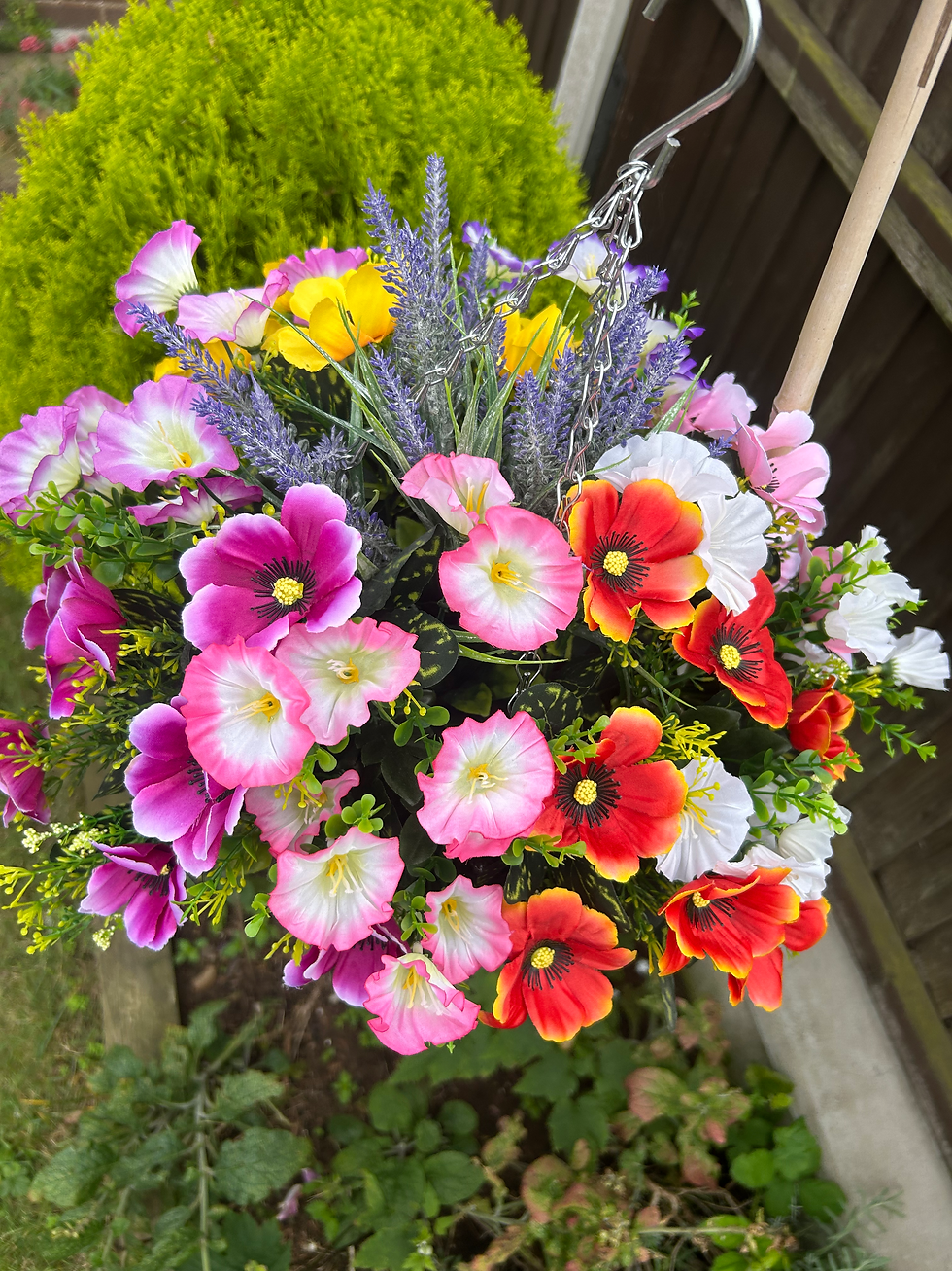Thumbnail: Anemone/petunia garden hanging basket 