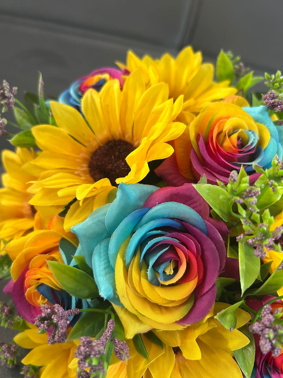 Thumbnail: Sunflowers & Rainbow roses bride bouquet 