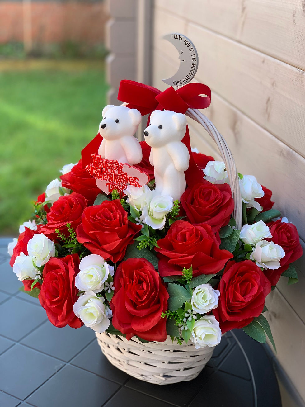 Thumbnail: Red Rose + Teddy Bears Gift Basket Valentines Day Gift