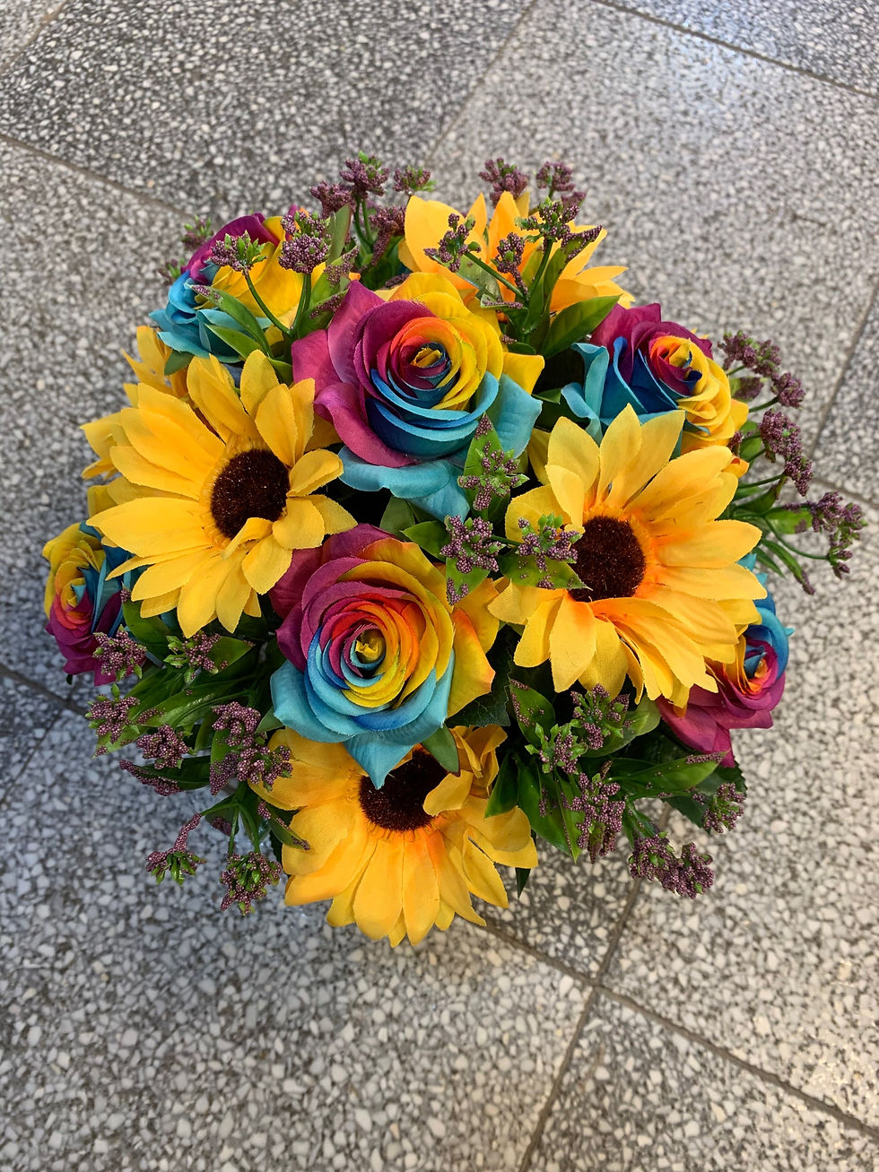Thumbnail: Rainbow Roses & Sunflowers Crem Pot