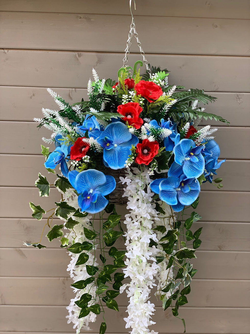 Thumbnail: Red Blue & White Garden Hanging Basket Large