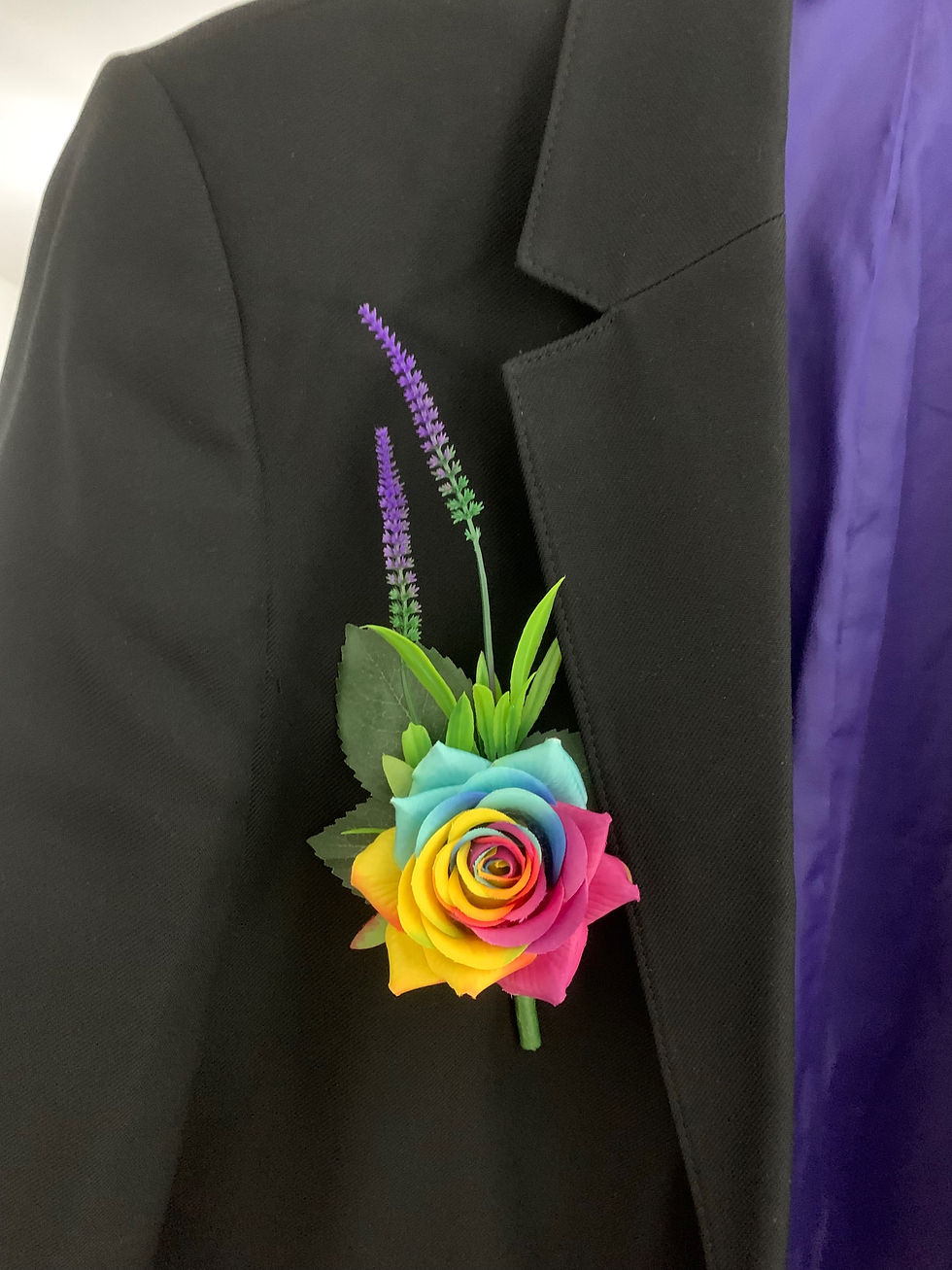 Thumbnail: Rainbow Rose Buttonhole