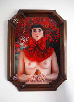 "Red", 58,5x81cm, acrylique sur médium et son cadre en bois.