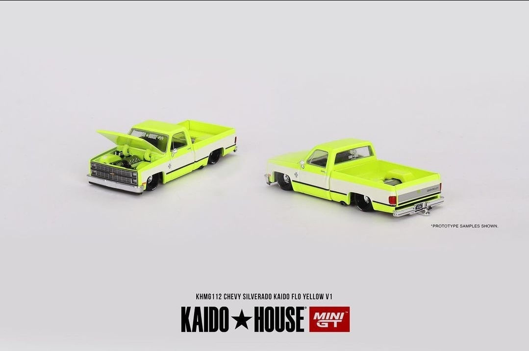 Kaido House x Mini GT Chevrolet Silverado Kaido Flo Yellow V1 Hobby Exclusive