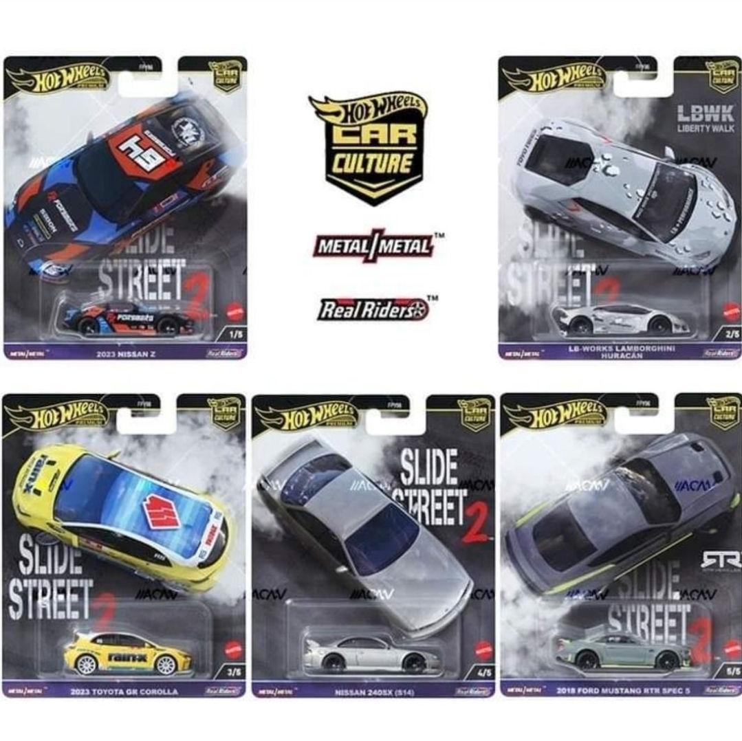 Hot Wheels 1:64 Car Culture 2023 H Slide Street Set of 5 Cars