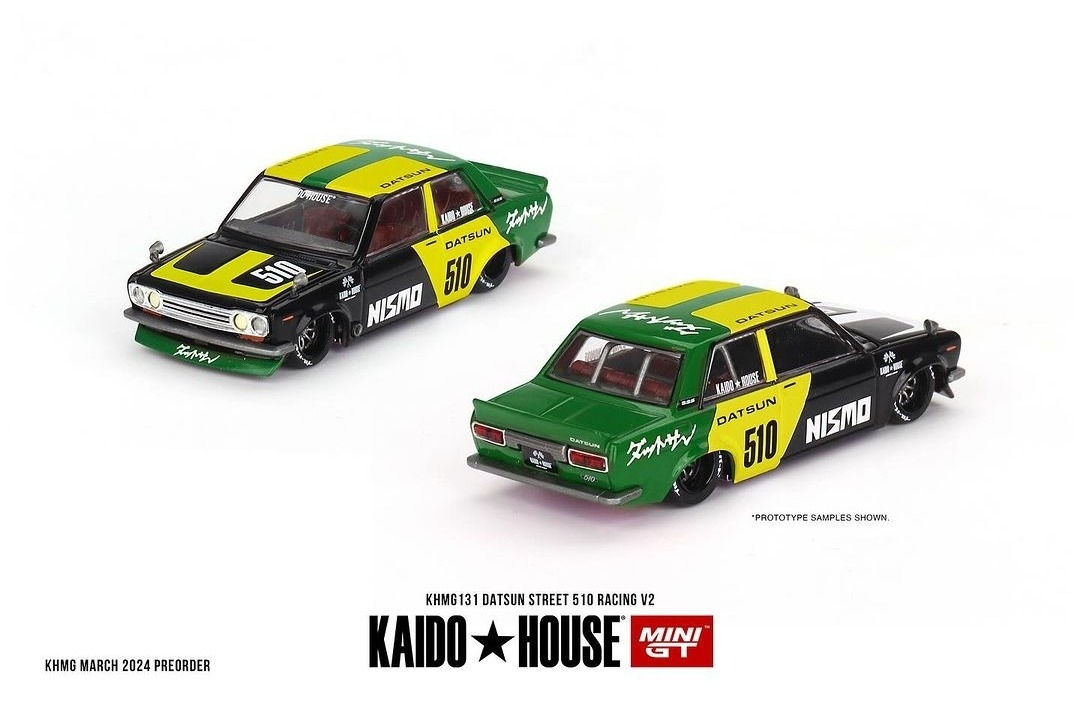 Kaido House x Mini GT 1:64 Datsun Street 510 Kaido Racing V2 Black & Yellow