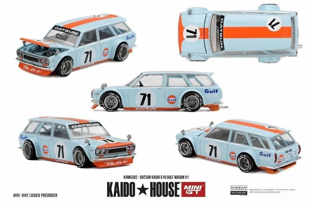 Kaido House x Mini GT 1:64 Datsun Kaido 510 Gulf Wagon V1 Hobby Exclusive